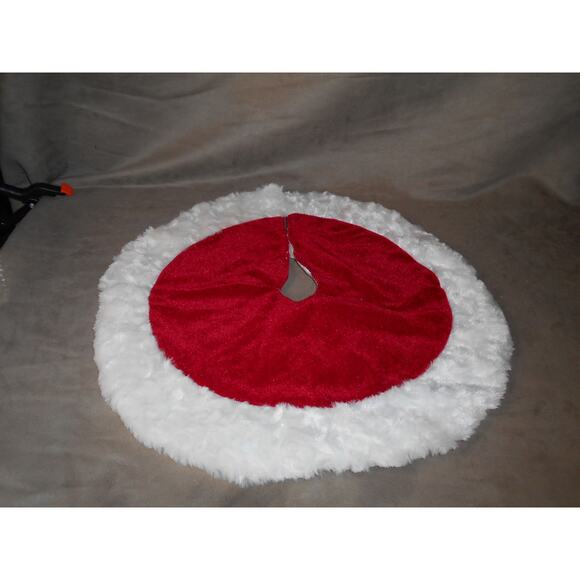 Santa's Best Mini Christmas Tree Skirt 18" Round/ 9" Radius Red & White - Picture 2 of 8